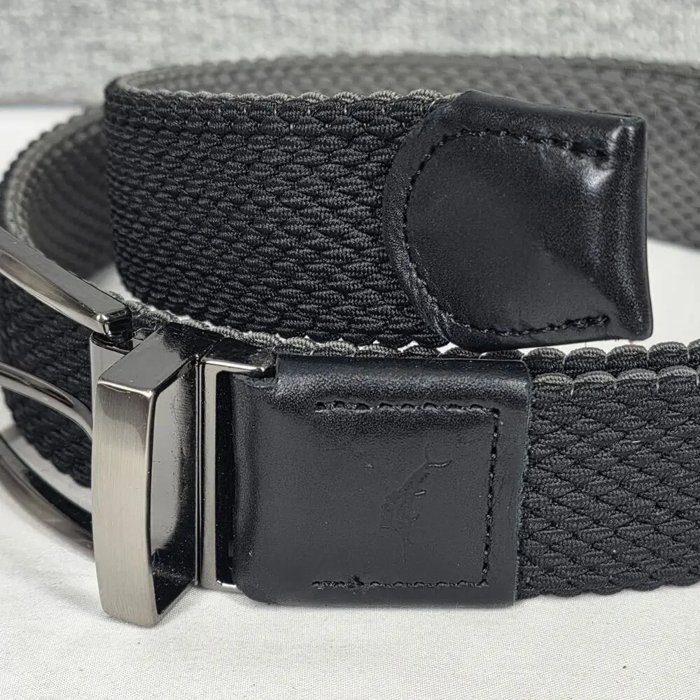 TOMMY BAHAMA MEN’S REVERSIBLE STRETCH WEB BELT – BLACK/GRAY – S/M – 42